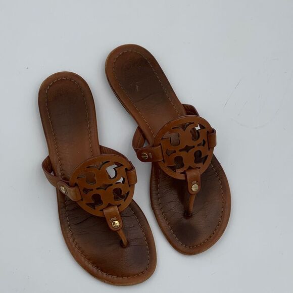 Tory Burch Miller thong Brown Leather Cutout Sandals size 7.5 - Picture 4 of 10